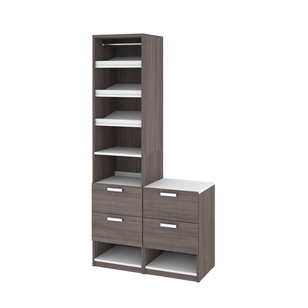 Cielo 39 Closet Organizer with Drawers, Bark Grey & White
